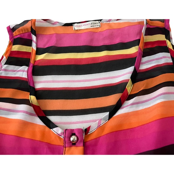 A’GACI TANK/SLEEVELESS BLOUSE, WOMENS, M, PINK ORANGE YELLOW WHITE STRIPES, TIE - Picture 2 of 10